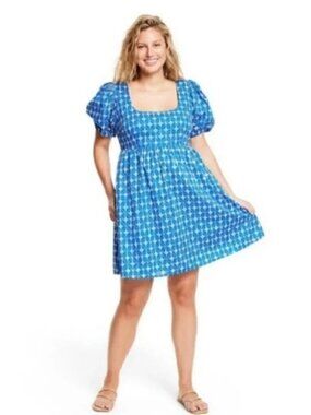 Rhode X Target Blue Eyelet Puff Sleeve Mini Dress NWT Size 3X Embroidered